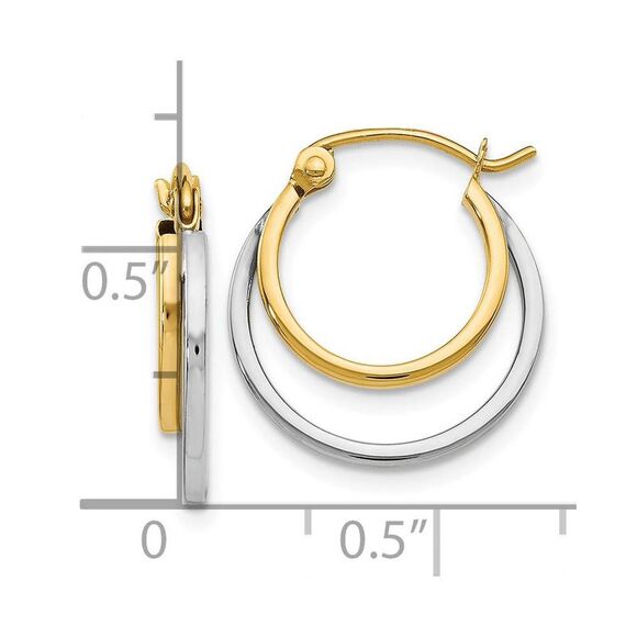 1mm Double Round Hoop Earrings in 14k Two Tone Gold, 17mm (5/8 Inch) - Picture 4 of 5